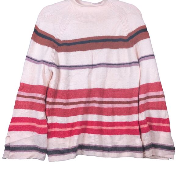 LOFT Womens Sweater Multicolored Striped Mock Neck Long Sleeve Wool Tunic S - Picture 1 of 12